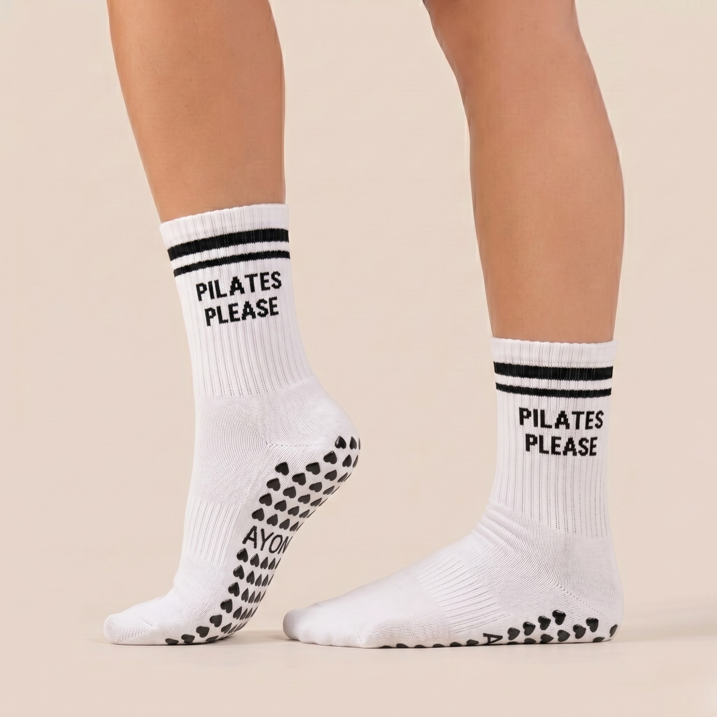 Pilates Please White & Black Grip Socks