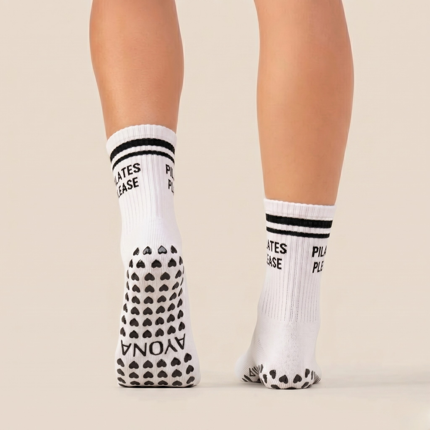 Pilates Please White & Black Grip Socks
