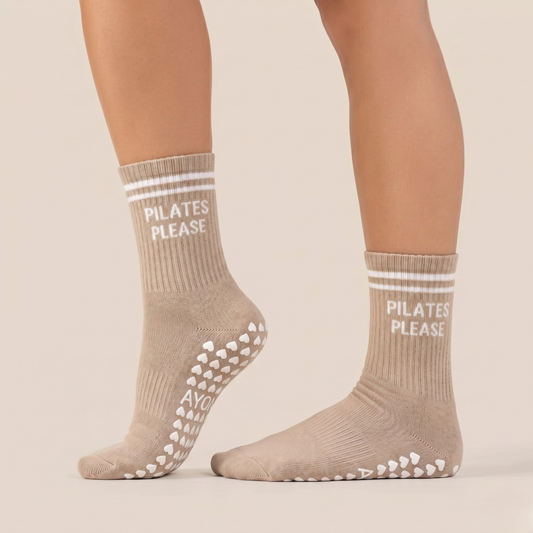 Pilates Please Cream Grip Socks