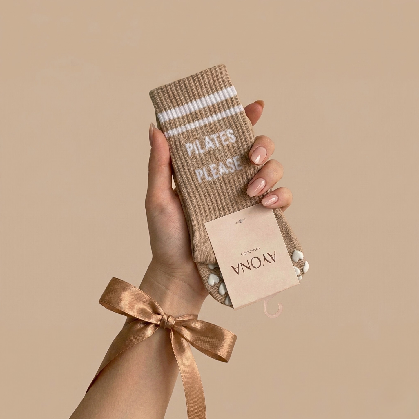 Pilates Please Cream Grip Socks