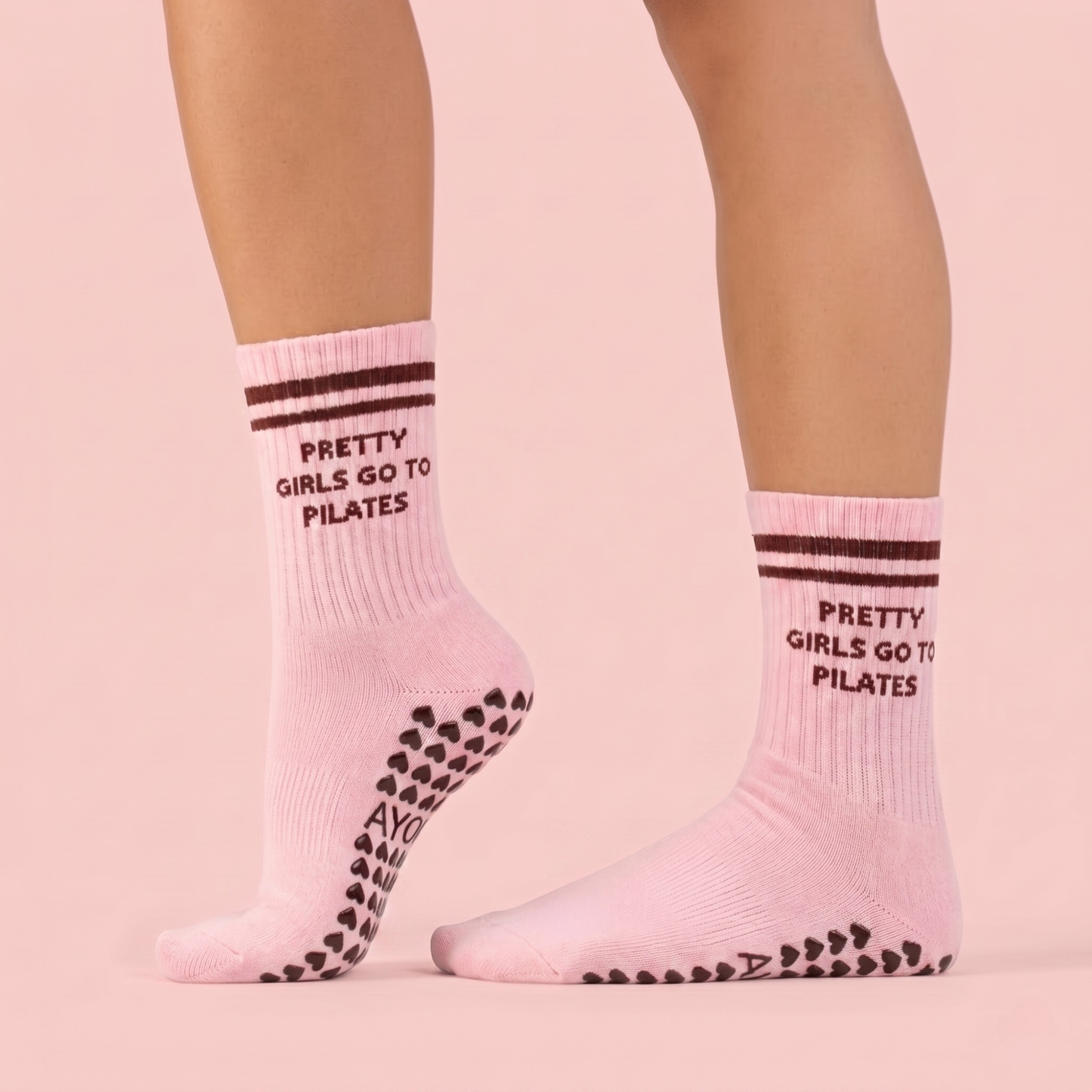 Pretty Girls Go to Pilates Pink Grip Socks