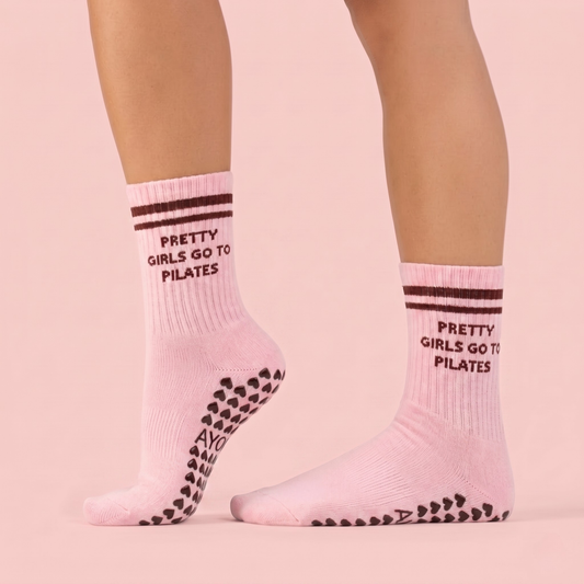 Pretty Girls Go to Pilates Pink Grip Socks