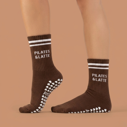 Pilates & Latte Brown Grip Socks